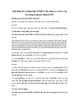Giải Kinh tế và Pháp luật 10 Bài 8: Tín dụng và vai trò của tín dụng trong đời sống KNTT