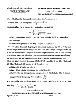 Đề thi Olympic Toán 11 năm 2018 – 2019 trường THPT Kim Liên – Hà Nội