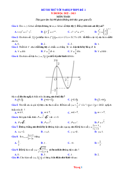 Đề ôn thi tốt nghiệp 2023 môn Toán (có đáp án)-Đề 1
