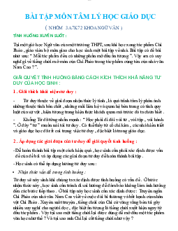 Bài tập môn tâm lý học môn Triết học Mác -Lênin | Đại học sư phạm Hà nội 