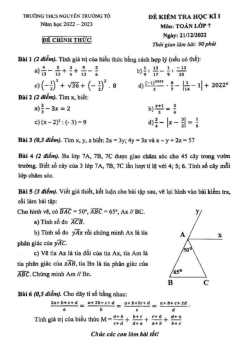 Đề học kì 1 Toán 7 năm 2022 – 2023 trường THCS Nguyễn Trường Tộ – Hà Nội