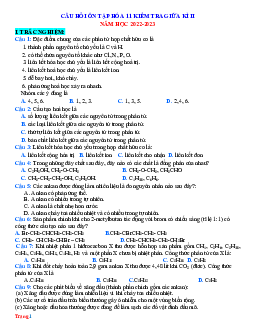 Câu hỏi ôn tập Hóa 11 giữa học kì 2 năm học 2022-2023