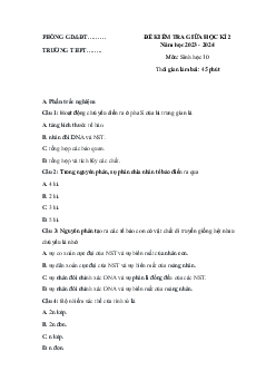 Đề thi giữa học kì 2 môn Sinh học lớp 10 năm 2023 - 2024 (Sách mới) | Kết Nối Tri Thức đề 3