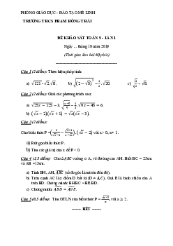 Đề khảo sát Toán 9 lần 1 năm 2019 – 2020 trường Phạm Hồng Thái – Hà Nội