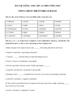 Bài tập tiếng Anh lớp 12 Unit 8 Life in the future (có đáp án)