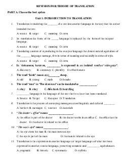 Tài liệu đọc Revision for theory of translation của môn Tiếng Anh B1