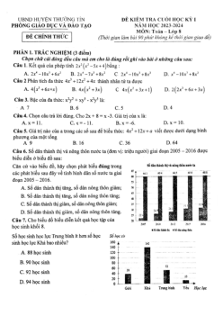 Đề cuối học kỳ 1 Toán 8 năm 2023 – 2024 phòng GD&ĐT Thường Tín – Hà Nội