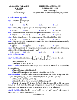 Đề kiểm tra cuối học kỳ 1 Toán 9 năm 2022 – 2023 sở GD&ĐT Bắc Ninh