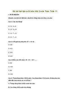 Phiếu bài tập cuối tuần lớp 2 môn Toán Chân trời sáng tạo - Tuần 11