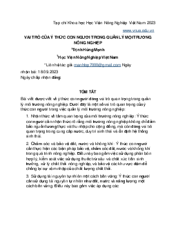 Tiểu luận cá nhân - Vai trò của con người trong quản lý môi trường nông nghiệp | Học viện Nông nghiệp Việt Nam