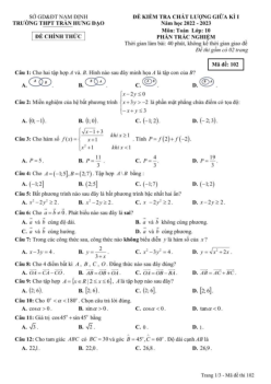 Đề giữa kì 1 Toán 10 năm 2022 – 2023 trường THPT Trần Hưng Đạo – Nam Định