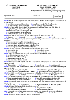 Đề thi giữa HK1 môn Lịch Sử 12 Sở GD Bắc Ninh 2022-2023 (có đáp án)