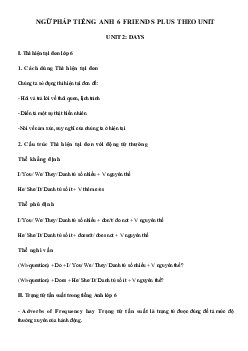 Ngữ pháp Unit 2 Days tiếng Anh 6 Friends plus - Chân trời sáng tạo