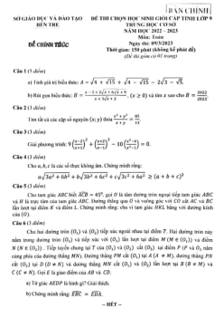 Đề học sinh giỏi cấp tỉnh Toán 9 năm 2022 – 2023 sở GD&ĐT Bến Tre