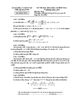 Đề học sinh giỏi tỉnh Toán THCS năm 2021 – 2022 sở GD&ĐT Quảng Nam