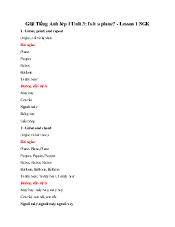 Giải Tiếng Anh lớp 1 Unit 3: Is it a plane? - Lesson 1 SGK  | Family & Friends