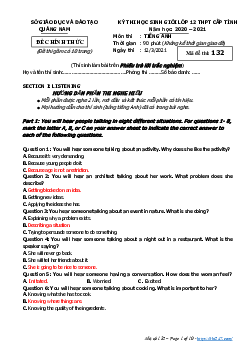 Sở giáo dục và đào tạo Quảng Nam - đề thi học sinh giỏi lớp 12 THPT cấp tỉnh năm học 2020 – 2021 môn thi Tiếng Anh (có đáp án)