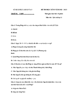 Đề thi học kì 2 môn Lịch sử lớp 11 năm 2022 - 2023 | Đề 1