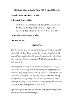 Đề thi học kì 1 môn Tiếng Việt lớp 3 năm 2023 - 2024 (Đề 3) | Chân trời sáng tạo