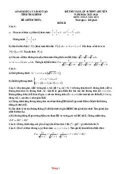 Đề thi tuyển sinh 10 THPT năm 2023-2024 toán chuyên Sở GD Thái Bình (có đáp án và lời giải chi tiết)