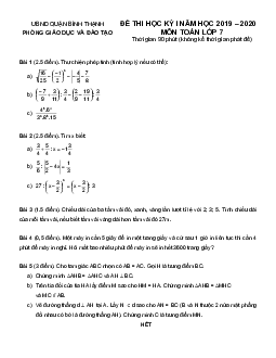 Đề thi học kỳ 1 Toán 7 năm 2019 – 2020 phòng GD&ĐT Bình Thạnh – TP HCM