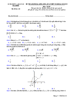 Đề học sinh giỏi Toán 12 cấp tỉnh năm 2022 – 2023 sở GD&ĐT Thái Bình