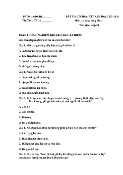 Đề thi học kì 1 môn Giáo dục công dân 7 năm 2023 - 2024 sách Kết nối tri thức với cuộc sống - Đề 4