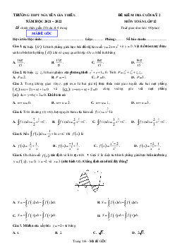 Đề cuối kỳ 2 Toán 12 năm 2021 – 2022 trường THPT Nguyễn Gia Thiều – Hà Nội
