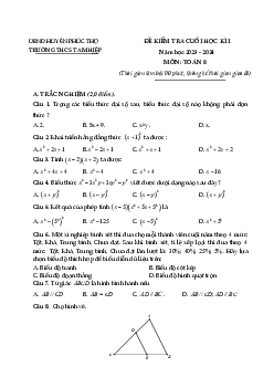 Đề cuối học kì 1 Toán 8 năm 2023 – 2024 trường THCS Tam Hiệp – Hà Nội