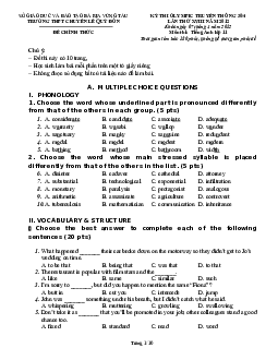 Kỳ thi Olympic truyền thống 30-4 lần thứ XVIII năm 2012 môn thi Tiếng Anh lớp 11 THPT Chuyên Lê Quý Đôn Bà Rịa Vũng Tàu
