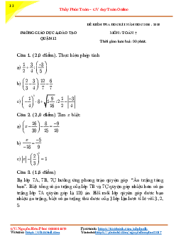 Đề thi học kỳ 1 Toán 7 năm học 2018 – 2019 phòng GD&ĐT Quận 12 – TP. HCM