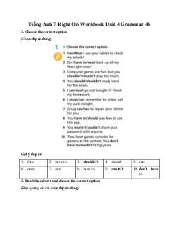 Tiếng Anh 7 Right On Workbook Unit 4 Grammar 4b
