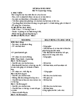 Giáo án Toán 1 - Tuần 26 | sách Vì sự bình đẳng và dân chủ trong giáo dục