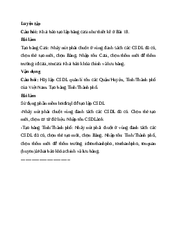 Giải bài 19: Thực hành tạo lập cơ sở dữ liệu và các bảng | Tin học 11 Kết nối tri thức