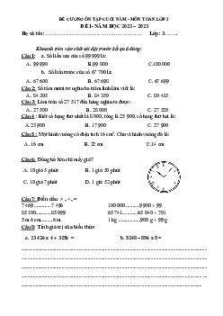 Đề cương ôn tập học kì 2 môn Toán 3 | Cánh diều