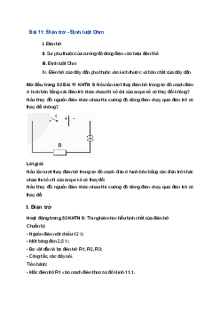 Giải Khoa học tự nhiên 9 Kết nối tri thức Bài 11: Điện trở. Định luật Ohm