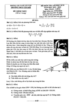 Đề cuối học kì 2 Toán 8 năm 2022 – 2023 trường THCS Tân Sơn – TP HCM