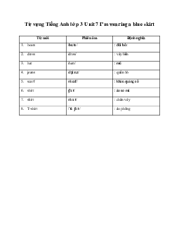 Từ vựng Tiếng Anh lớp 3 Family and Friends Unit 7 I’m wearing a blue skirt