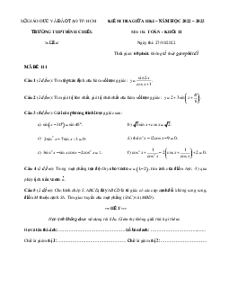 Đề giữa học kỳ 1 Toán 11 năm 2022 – 2023 trường THPT Bình Chiểu – TP HCM