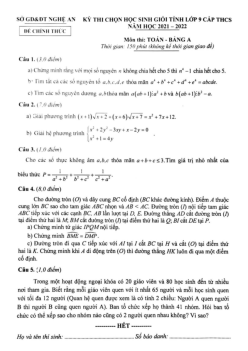 Đề thi học sinh giỏi cấp tỉnh Toán 9 năm 2021 – 2022 sở GD&ĐT Nghệ An