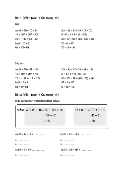 Vở bài tập Toán lớp 4 trang 71 Bài 27: Các tính chất của phép cộng Cánh Diều