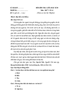 Giải đề thi giữa học kì 2 môn Ngữ văn lớp 10 năm 2023 - 2024 (Sách mới) | Kết Nối Tri Thức đề 3