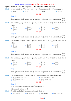 170 câu trắc nghiệm bài Dấu của tam thức bậc hai(Có lời giải)