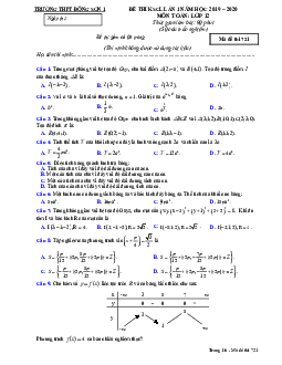 Đề thi KSCL Toán 12 lần 1 năm 2019 – 2020 trường Đông Sơn 1 – Thanh Hoá