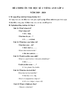 Đề cương ôn thi học kì 2 môn Tiếng Anh lớp 4 năm 2023