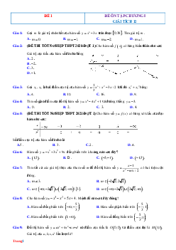 10 Đề Trắc Nghiệm Ôn Tập Chương 1 Khảo Sát Hàm Số Giải Tích 12 Có Đáp Án