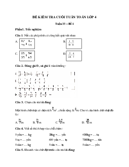 Bài tập cuối tuần Toán lớp 4 Chân trời sáng tạo - Tuần 33