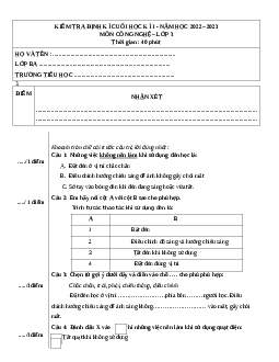 Đề thi học kì 1 môn Công nghệ lớp 3 | Cánh Diều năm 2022-2023
