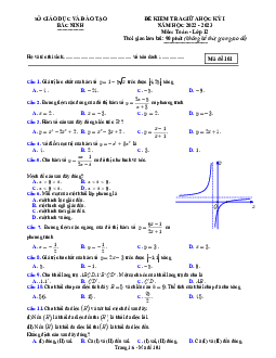 Đề kiểm tra giữa học kỳ 1 Toán 12 năm 2022 – 2023 sở GD&ĐT Bắc Ninh