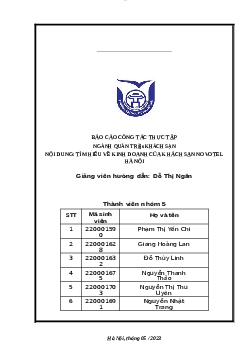 Báo cáo công tác thực tập: Tìm hiểu về kinh doanh của khách sạn Novotel Hà Nội | Trường Đại Học Thủ Đô Hà Nội